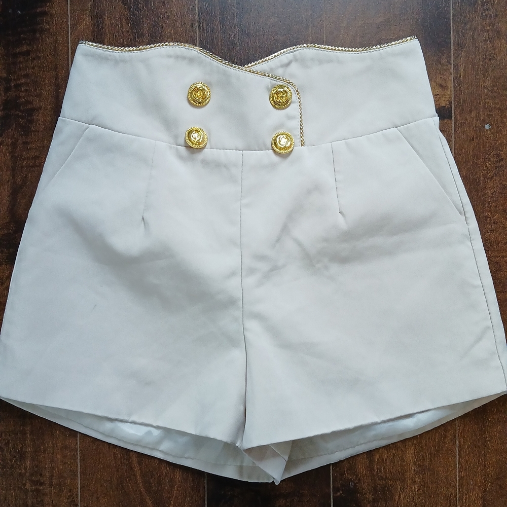 J.ING Cream Shorts with Gold Buttons